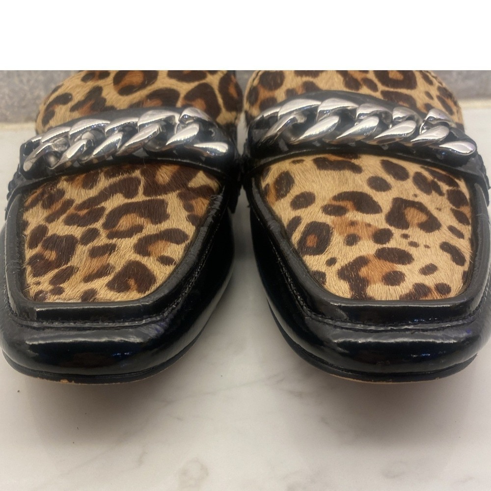 Dolce Vita Womens Leopard Calf Hair Patent Leather Chain Link Loafers Black Sz 7 - Picture 2 of 7